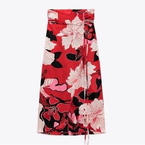 Floral Red and Pink Midi Skirt